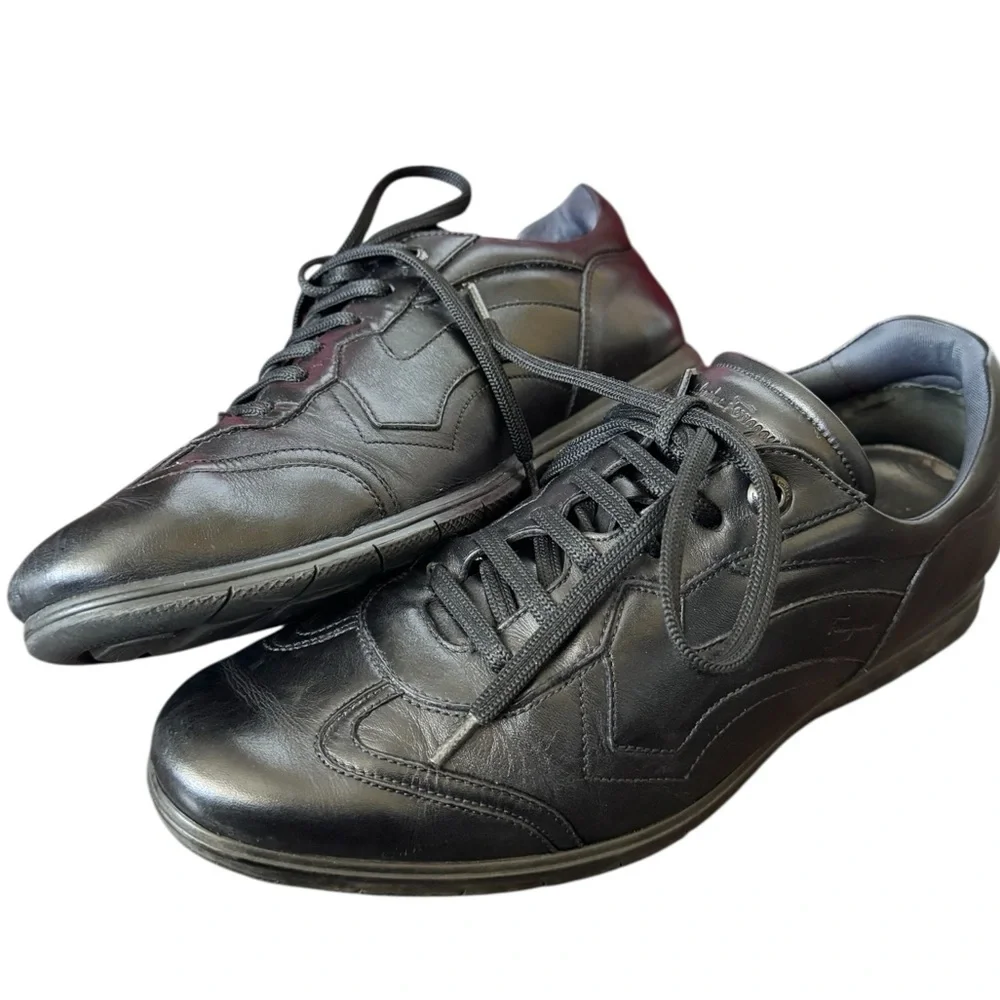 Salvatore Ferragamo Leggero Black Leather Sneakers Size 9.5 D